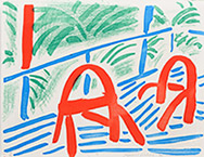 Artwork by David Hockney available from Leslie Sacks Gallery in Santa Monica, CA, July 2020, 061420
